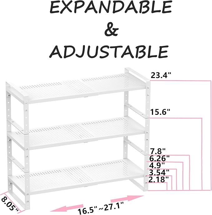 Multi-Functional Metal Shoe Rack, Space-Saving, Perfect for Entryway, Closet, Bathroom, etc. - Sturdy and Durable, High Weight Capacity(3PACKS/White/Medium)-NeatNest