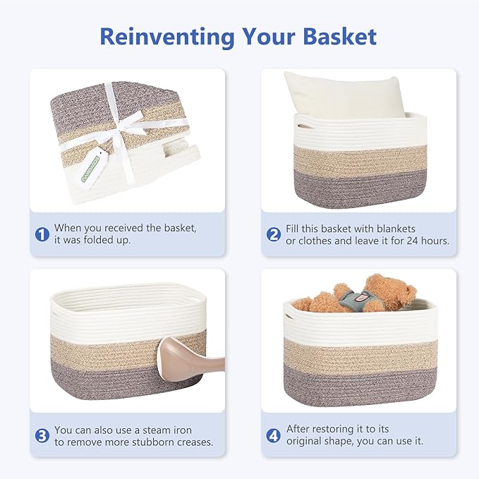 Cotton Rope Basket , Storage Baskets with Handle, 15x10x9 Inch Woven Basket for Shelves, Laundry, Towels, Clothes, Books, Toys (Black 3Pack)-NeatNest