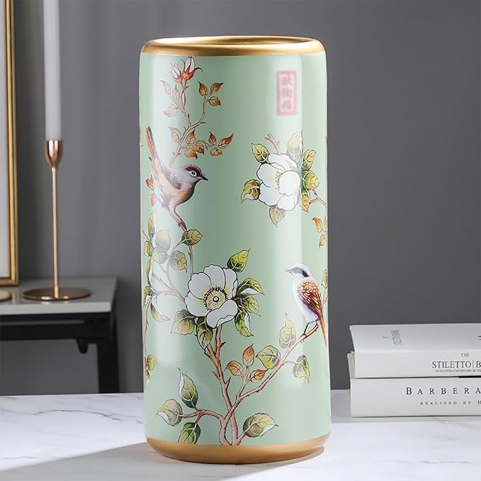 Ceramic Umbrella Stand Living Room Floor-Standing Freestanding Cane Chinese Umbrella Stand Multifunctional Painted Porcelain Vintage Ceramics Flower Vases for Home Office Entrance Indoor(B)-NeatNest