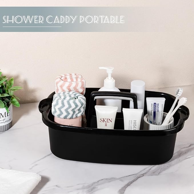 Large Cleaning Supplies Caddy Portable Shower Basket Supply Organizer with Handle Plastic Bucket Tool Storage for Bathroom, Bedroom, Kitchen, College Dorm, Garden, Black-NeatNest