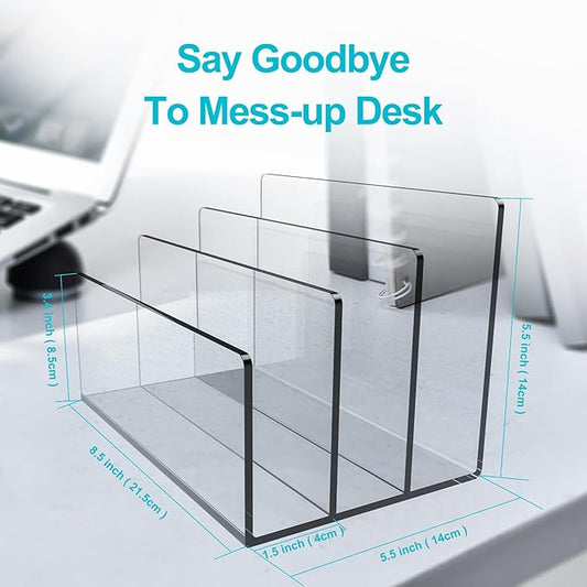 Boloyo Acrylic File Holder,2PC 3 Sections Clear File Organizer Mail Letter Sorter Desktop Folder Holder for Home Office School Envelope Bill Filling Paper Document-NeatNest