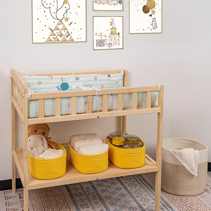 CubesLand Cube Shelf Closet Storage Baskets Bins Set 2,Woven Basket for Organizing/Storage,Long-lasting &Skin-friendly Toy Storage Basket Bin,Stylish Room Decor Basket,Yellow Cotton Rope Basket-NeatNest