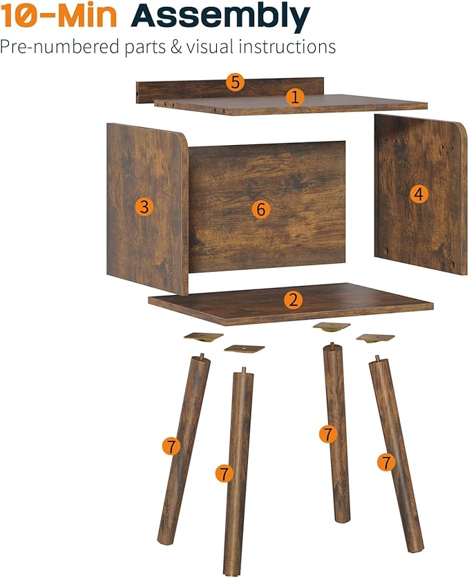 Yoobure Mid Century Modern Nightstand for Small Spaces - Small Side Table with Storage Shelf, Wood End Table Night Stand, Vintage End Tables Living Room, Minimalist Side Tables for Bedroom Dorm Office