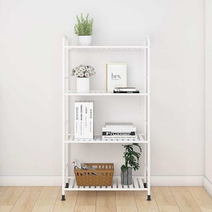 JSB 4-Tier Adjustable Shelving Unit, Heavy Duty Storage Rack Organizer Metal Corner Shelf for Kitchen Living Room Laundry Pantry Bathroom (White, 4 Tier)…