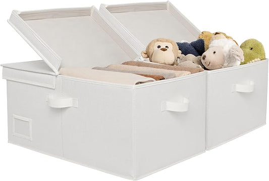 GRANNY SAYS Fabric Storage Bin with Lid, Decorative Storage Boxes, Basket for Shelves, Closet Storage Bins, Large Storage Bins for Clothing, Jumbo, Ivory, 2-Pack-NeatNest