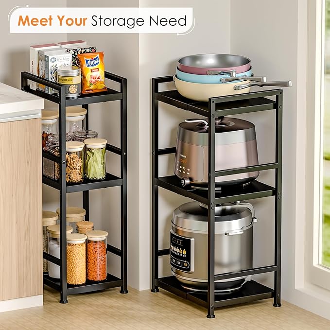 3-Tier Expandable Storage Shelves, 110LBS Heavy Duty Metal Shelving Unit, Adjustable Laundry Room Organization and Storage Shelf Rack,Ideal Narrow Bathroom Kitchen Laundry Room Organizer,Free-Standing-NeatNest