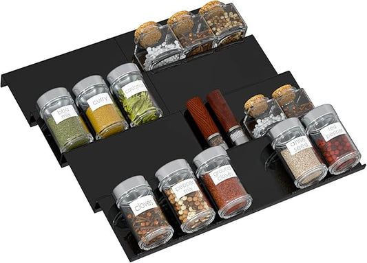 Adjustable Acrylic Spice Drawer Organizer Rack, Spice Drawer Organizer Shelf Expandable From 8 Inch to 16 Inch, Acrylic Drawer Organizer for Seasoning Jars-NeatNest