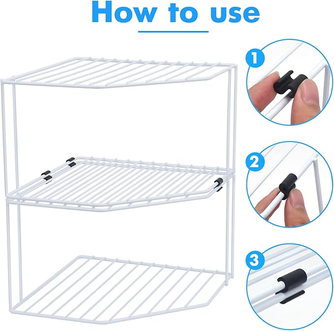 AKAZA 2Pcs 2-Tier Corner Stackable Organizer Shelf for Kitchen - Cabinet Storage Shelf Rack, Shelves，Kitchen Counter and Cabinet Shelf, Storage Rack Organizer for Kitchen(White)-NeatNest