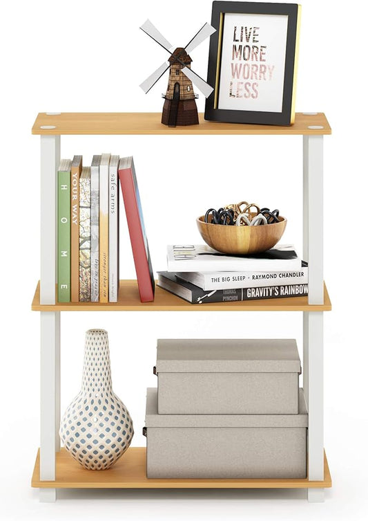 Furinno Turn-S-Tube 3-Tier Compact Multipurpose Shelf Display Rack, Square, Beech/White, 3-Tier Square Tubes-NeatNest