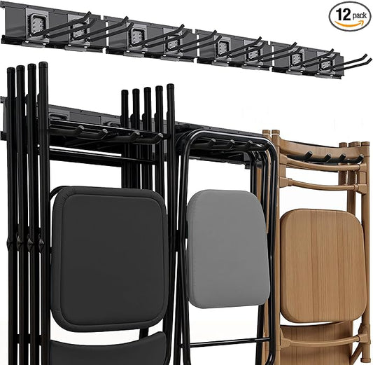 Garage Tool Organizer Wall Mount | 64-Inch Garage Wall Organizer & Folding Chair Rack | Heavy-Duty Tool Hanger System | 12-Piece Kit with 4 Steel Rails & 8 Adjustable Hooks | 400 lbs Capacity