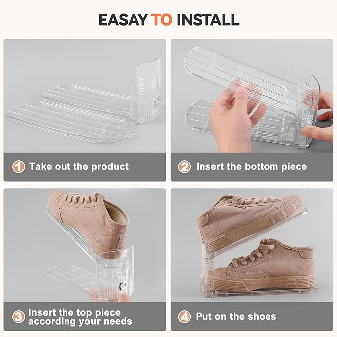 Neprock Shoe Slots Organizer for Closet, 20 Pack Acrylic Shoe Stackers Shoe Rack Holder, 3 Levels Adjustable Thickening Shoe Display Shoe Storage 50% Space Saving Zapateras Organizer (Clear,20 Pack)-NeatNest
