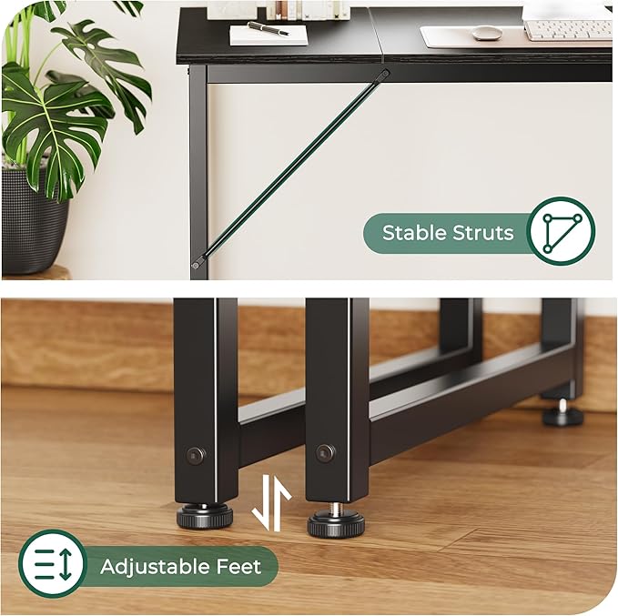 Huuger Modern Simple Office Desk, 63 Inch, Gaming & Writing Desk with Storage, Large Legroom, Metal Frame, Black-NeatNest