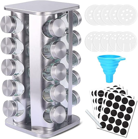 KALINCO Revolving Spice Organizer - 20-Jar Spice Carousel Tower - Cabinet Spice Rack