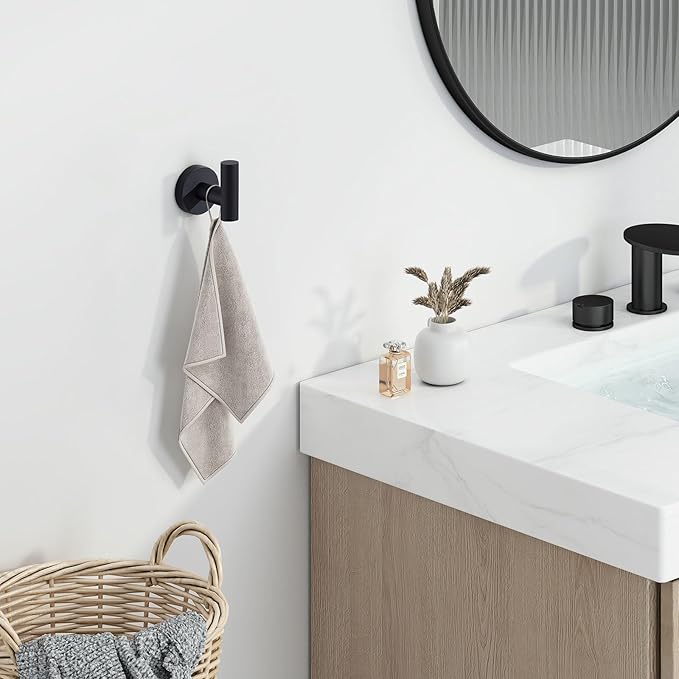 Angle Simple Towel Hook for Bathroom, Stainless Steel Robe Coat Hook for Wall, Hand Towel Hanger, Matte Black