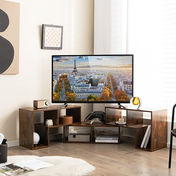 GOFLAME 3 Pieces TV Console Stand, Modern Entertainment Center for 50 55 60 65 Inch Flat Screen TV, Free Combination Bookcase for Storage & Display, Suitable for Living Room, Bedroom (Brown)-NeatNest