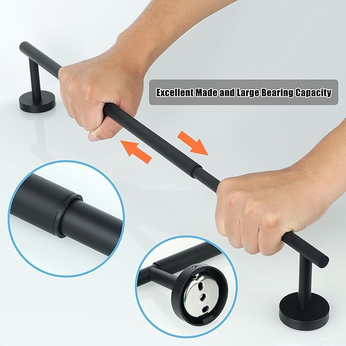 Alise Adjustable Towel Holder, Extension-Type 17'' to 30'' Towel Racks for Bathroom, SUS304 Stainless Steel Towel Rod for Bathroom Wall, DIY Hand Towel Bar, Matte Black