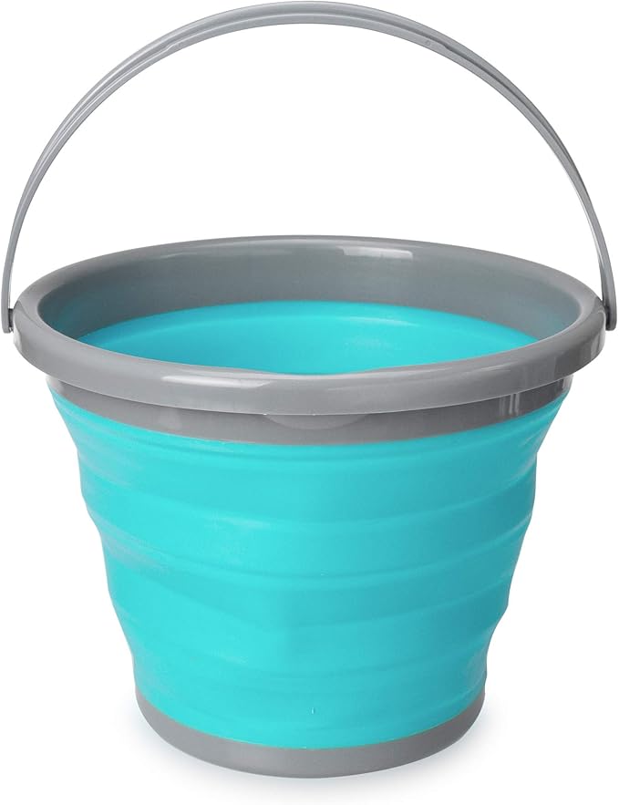 Navaris Collapsible Bucket with Handle - 2.6 Gallon (10L) Portable Pail for Camping, Beach, Gardening, Fishing, Water, Washing - Blue
