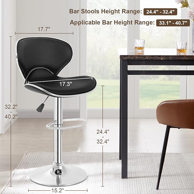 BestOffice Bar Stools Set of 2, Counter Height Adjustable Bar Stools with Back Bar Stool PU Leather Swivel Bar Stool Kitchen Counter Bar Stools Dining Chairs-NeatNest