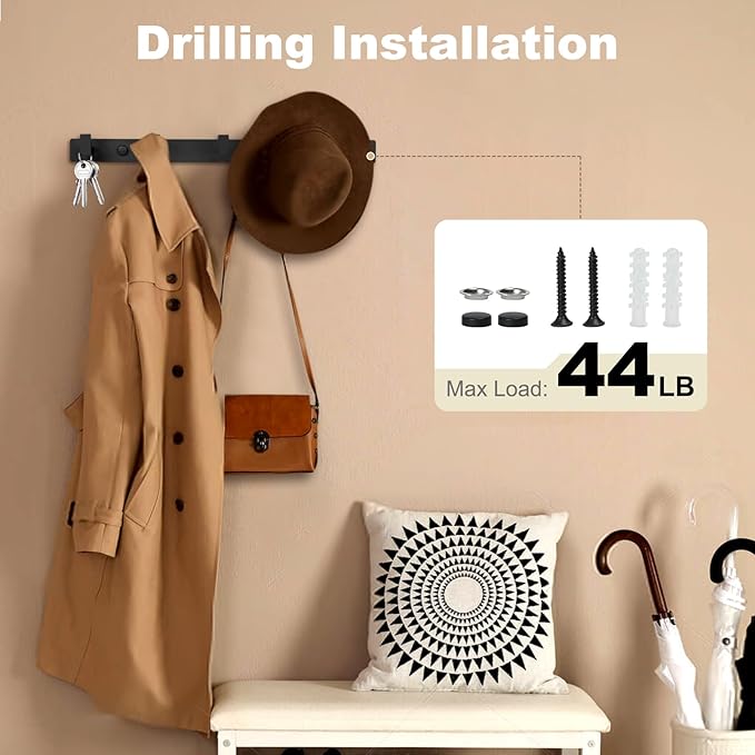 Coat Rack Wall Mount, Metal Coat Hanger with 5 Hooks, Heavy Duty, Black, 1 Pcs-NeatNest