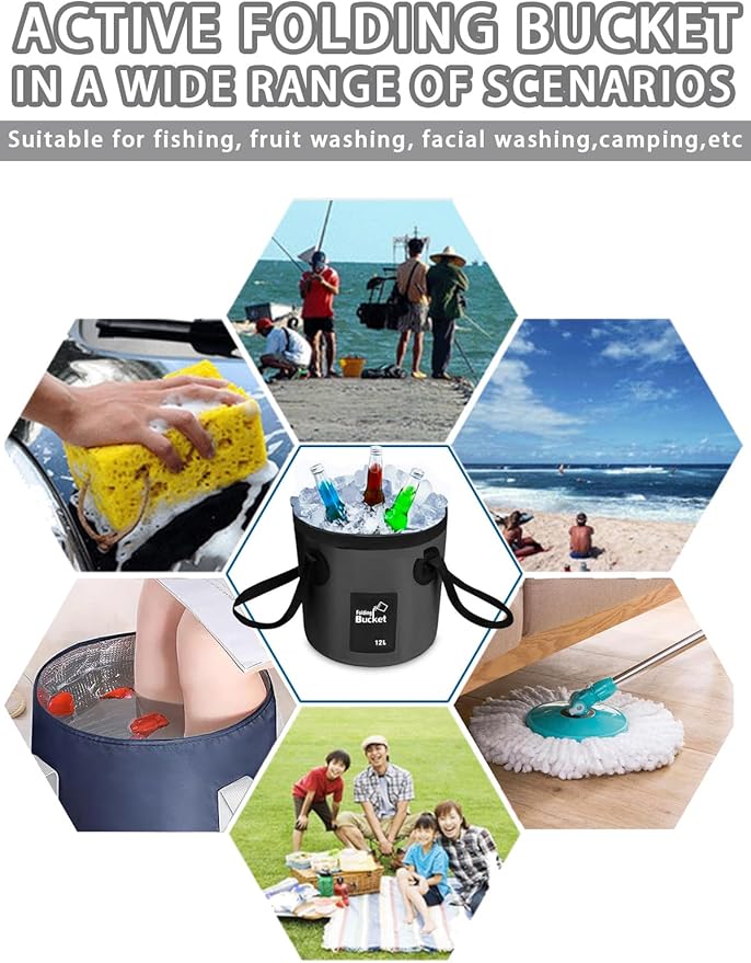 Wlikn Collapsible Bucket with Handle, Lightweight 5 Gallon 20L Folding Water Container, Portable Wash Basin for Camping, Fishing, Gardening, Car Washing, and Outdoor Use-NeatNest
