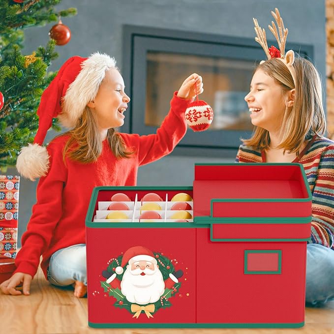 Christmas Ornaments Storage Boxes Christmas Ornament Organizer Storage Box with Adjustable Divider Fit 72 of 3 Inch Ornaments 600D Oxford Fabric Ornament Storage Box for Decoration Storage-NeatNest