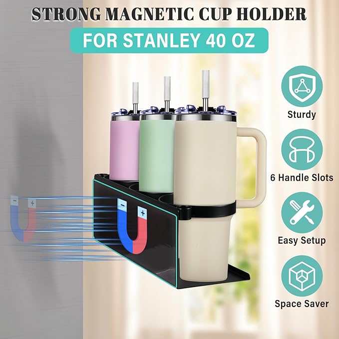 2Pcs Magnetic Water Bottle Organizer for Stanley 30 40 oz Tumbler and Lid Magnetic Cup Holder Heavy Duty Tumbler Storage Organizer Drink Accessories Kitchen Cup Storage Rack for Fridge Cabinets Gifts-NeatNest