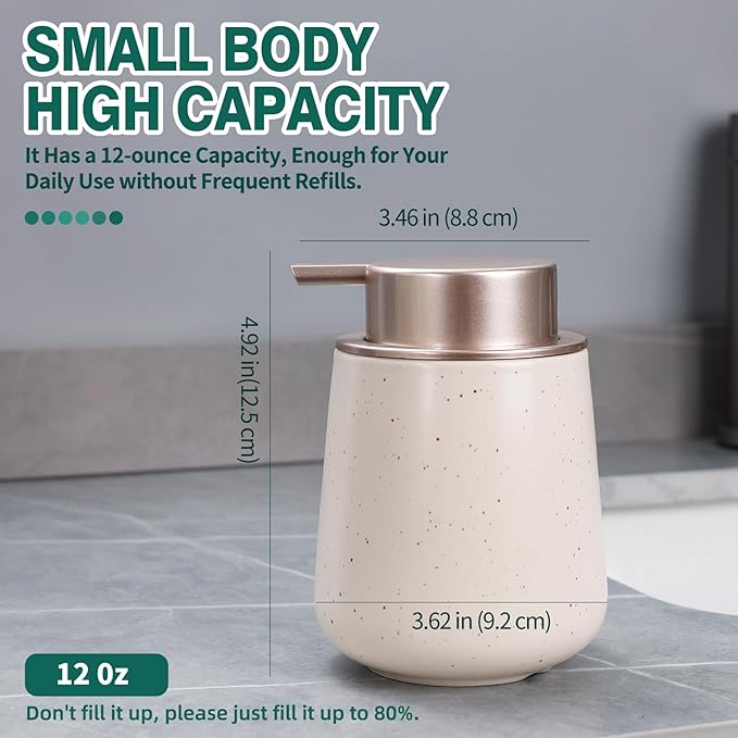 Bosilunlife Hand Soap Dispenser - 12oz Ceramic Soap Dispenser Bathroom Refillable Liquid Soap Pump Dispenser for Bathroom Kitchen Dispenser for Dish Soap with Easy-to-Press Pump-NeatNest