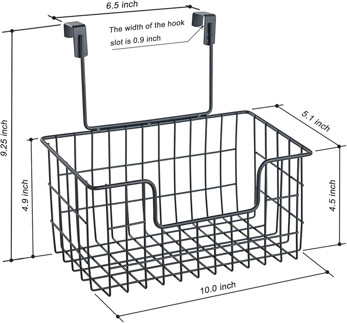 Wire Hanging Storage Basket 2 Packs, Wall Mounted Kitchen Bathroom Storage Basket, Home Multi-Functional, no Punching, Bearing Strong, Suitable for Home, Office,Black
