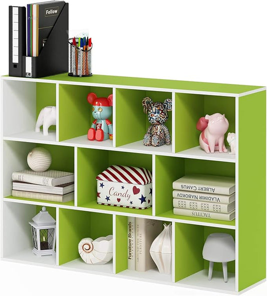 FURINNO 11107WH-GR 7 Reversible, 11-Cube, White Green-NeatNest