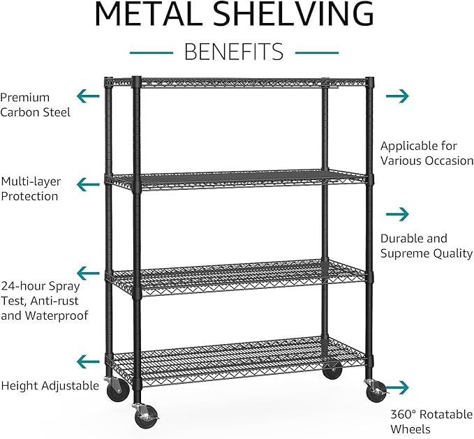 IZEUK Garage Shelving Wide Storage Shelves 4 Tier Metal Shelves Heavy Duty Adjustable Utility Shelf Rack Black 23.6" D x 53.1" W x 73.6" H-NeatNest