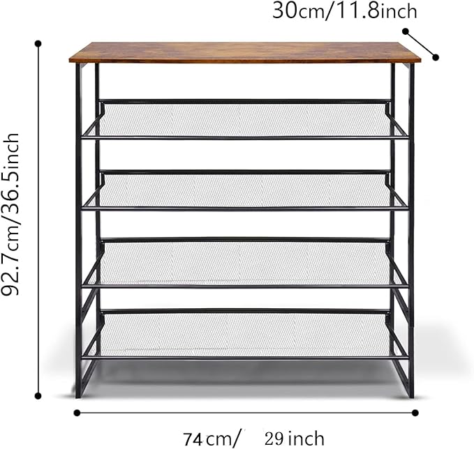 Garden 4 you 5-Tier Tilting Adjustable Freestanding Shoe Rack 12-Pairs for Durability and Stability for Entryways, Hallways, Closets, Dormitory Rooms, and Industries，Brown-NeatNest
