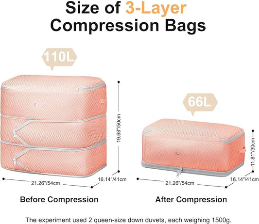Comforter Storage Bag - Large Capacity Blanket Storage Bags 3-Layer Ultra Space Saving Self Compression Organizer, Washable Compression Bags for Storage Comforter Blanket, 6-Pack, Pink-NeatNest