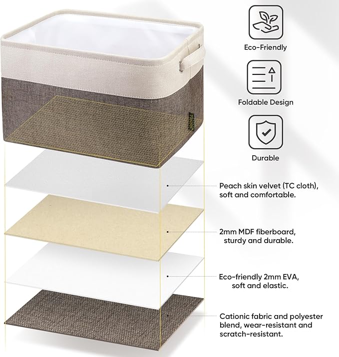 BALEINE 1 Pack Fabric Storage Bins for Shelves, Linen Storage Baskets for Organizing, Decorative Closet Bins for Clothes, Home (Brown, 15''x11''x9.5'')-NeatNest