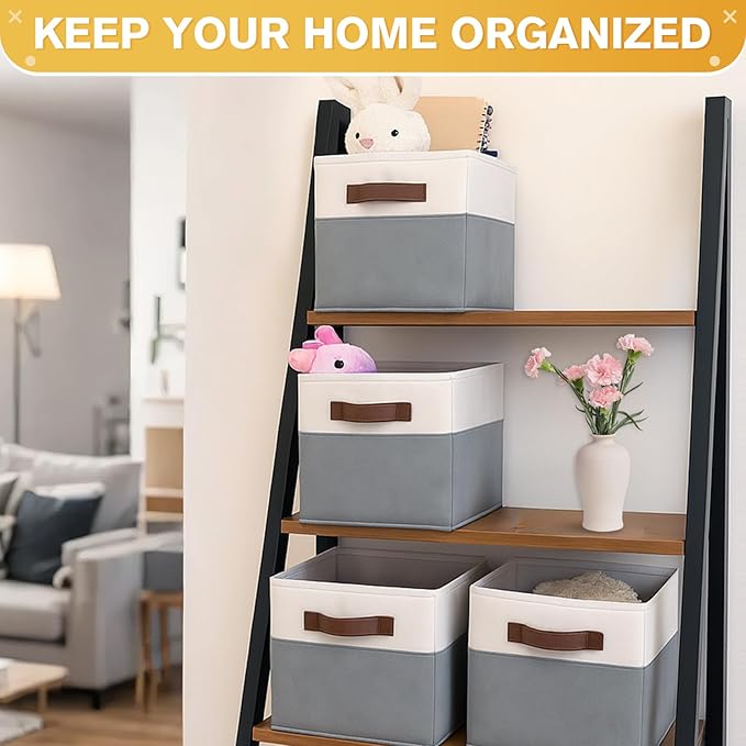 JTIEO 8 Pack Collapsible Storage Baskets 15"x11" for Shelves, Fabric Bins with Sturdy Handles, Decorative Closet Storage Baskets for Organizing Clothes, Toys, Nursery, Living Room