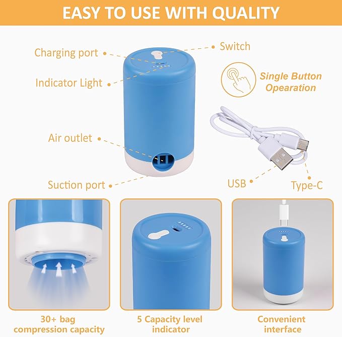 Vacuum Storage Bags with Electric Pump, 22 Pack (3 Jumbo/3 Large/8 Medium/8 Small) Vacuum Seal Space Saver Bags for Clothing, Pillows, Blanket, Bedding, Comforters-NeatNest