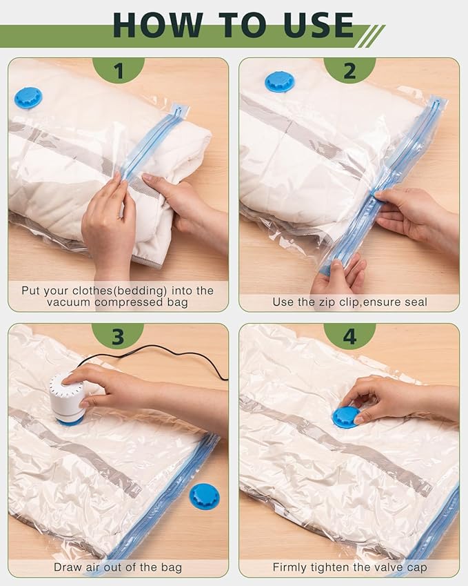 Vacuum Storage Bags (6 Jumbo Pack) Space Saver Bags with 1 Electric Air Pump Vacuum Seal Bags Compression Bags for Clothes Blanket Duvets Pillows Comforters Travel Moving-NeatNest