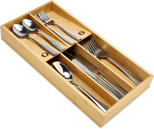 Bamboo Silverware Drawer Organizer Cutlery Tray for Drawer Wood Kitchen Utensil Tray Flatware Caddy Cutlery Holder Utensil Drawers Organizer for Spoon Fork Knives Wooden Silverware Trays-NeatNest