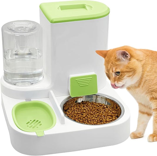 Fhiny Gravity Cat Feeder and Water Dispenser, 2 in 1 Automatic Pet Waterer Detachable Stainless Steel Food Bowls Set Pet Food Storage for Small Dog Puppy Cat Kitten Pet Easy Clean (Green)-NeatNest