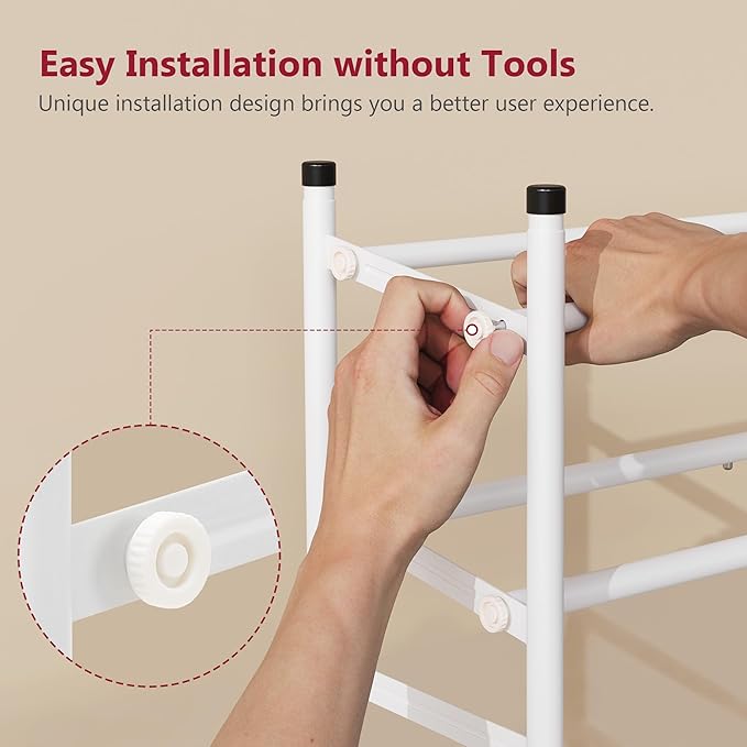 Tajsoon Expandable Shoe Rack for Closet 3 Tier, 28“-41“Adjustable & Stackable Shoe Shelf Storage, Metal Shoe Rack Organizer for Front Door Entrance, Closet, Garage, Entryway, White-NeatNest