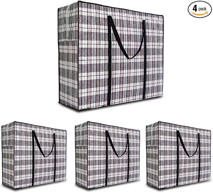 Heavy Duty Extra Large Moving Bags, 147L Jumbo Organizer Storage Bags With Durable Zipper, Water Resistant Totes, Carrying Bag, Camping Bag for Clothes, Bedding, Comforter, Pillow, Moving(Set of 4)