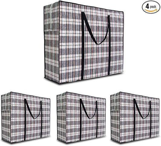 Heavy Duty Extra Large Moving Bags, 147L Jumbo Organizer Storage Bags With Durable Zipper, Water Resistant Totes, Carrying Bag, Camping Bag for Clothes, Bedding, Comforter, Pillow, Moving(Set of 4)