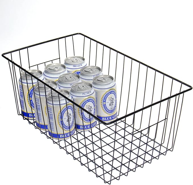 16inch Freezer Wire Storage Organizer Baskets, Household Refrigerator Bin with Built-in Handles for Cabinet, Pantry, Closet, Bedroom