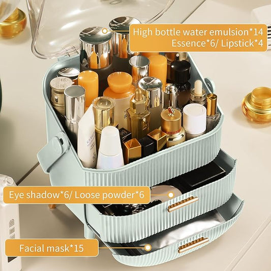 CANITORON Makeup Organizer with 2 Drawers and Brush Storage Box, Cosmetic Display Case for Vanity and Bathroom Countertop Storage (Sage Green)-NeatNest