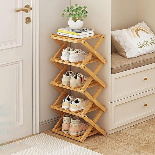 Vertical Shoe Rack Small, 5 Tier Portable Folding Shoe Storage Rack, Without Installation Free Standing Shoe Rack for Corridors, Bedrooms Living Room Corner and Small Spaces (5 Tier)-NeatNest