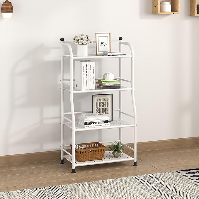 4 Tier Metal Shelf Storage Shelves Living Room Bookshelf Bathroom Corner Storage Rack for Kitchen,Indoor Plant Stand (Matte White, 4 Tier)-NeatNest