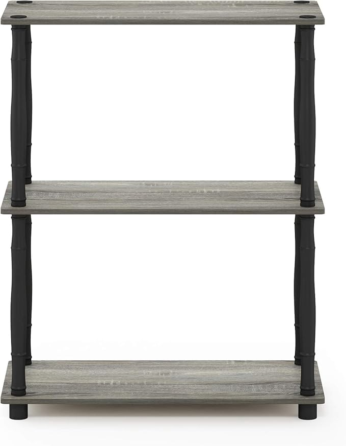 Furinno 18029GYW/BK Turn-N-Tube 3-Tier Compact Multipurpose Shelf Display Rack, Classic, French Oak Grey/Black, 3-Tier Classic Tubes-NeatNest