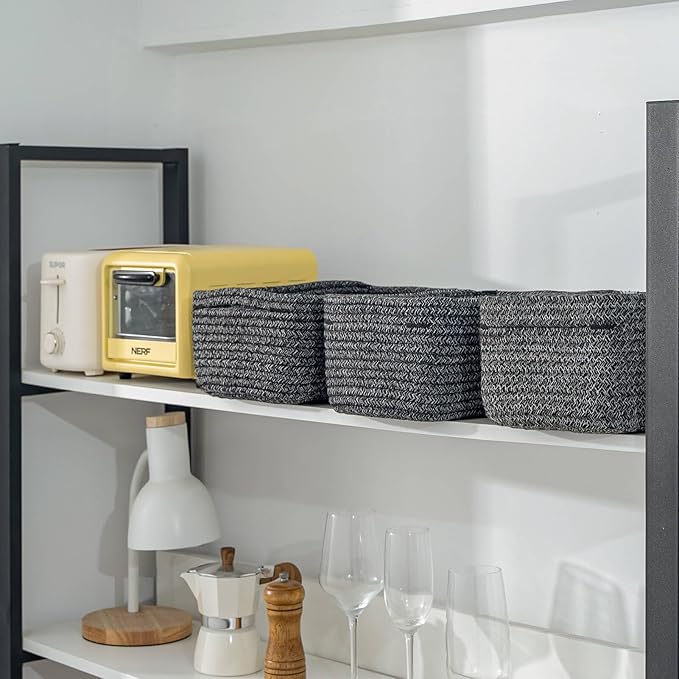 CubesLand Mixed Black Baskets Bins for Organizing,Small Woven Storage Baskets for Shelves,Cute Closet Cube Bins Set 3,Baby Nursery Cube Organizer Toys Basket Bin,Home Decor Organization Bins-NeatNest