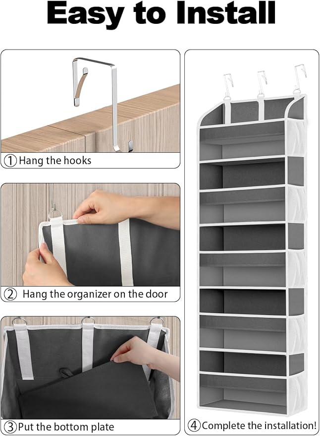 1 Pack Over The Door Organizer Storage, Hanging Organizer Closet with 5 Large Pockets 10 Mesh Pockets, 44 lbs Weight Capacity, Behind Door Storage for Nursery Bedroom Bathroom (Dark Grey)-NeatNest