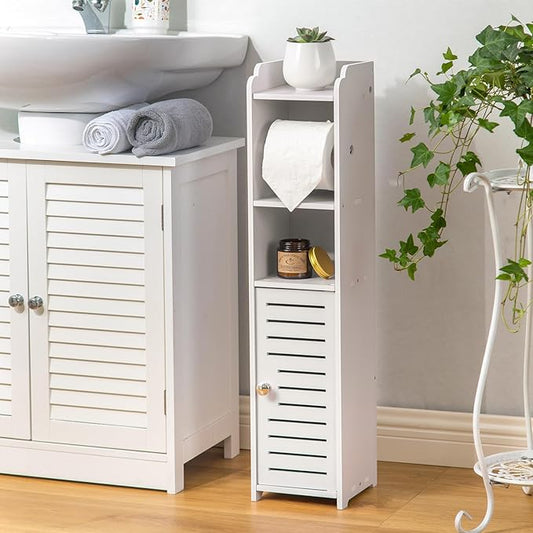 AOJEZOR Toilet Paper Holder Stand: Bathroom Storage Cabinet Beside Toilet for Small Space Bathroom with Toilet Roll Holder - White-NeatNest