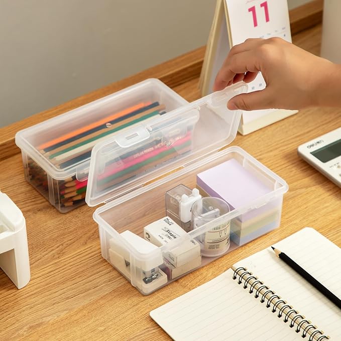 Plastic Storage Containers with Lid for Office Supplies, Pencil Box, Art Supplies, Makeup, Crafts and and Charger Cable Cord (2)-NeatNest